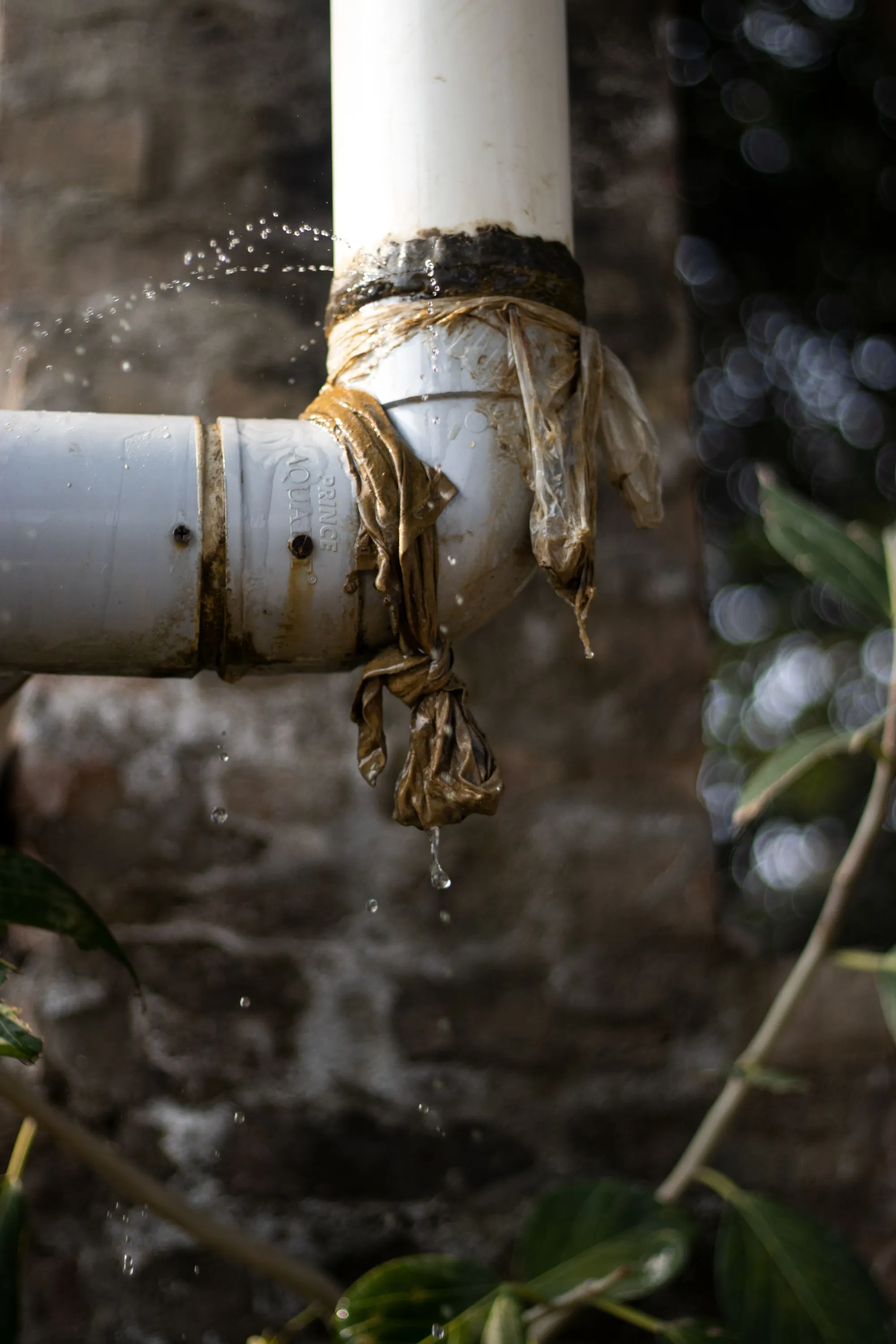 Debris and water caught at a gutter joint